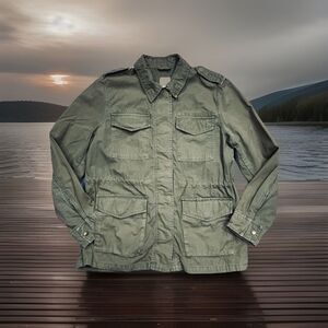 Gap Utility Military Jacket S Small Army Green Snap Drawstring Cotton Womens